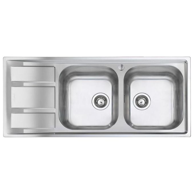 Foster 1972 061 FM Lavello Acciaio Inox spazzolato da incasso Gocciolatoio a Sinistra 2 Vasche 116x50cm