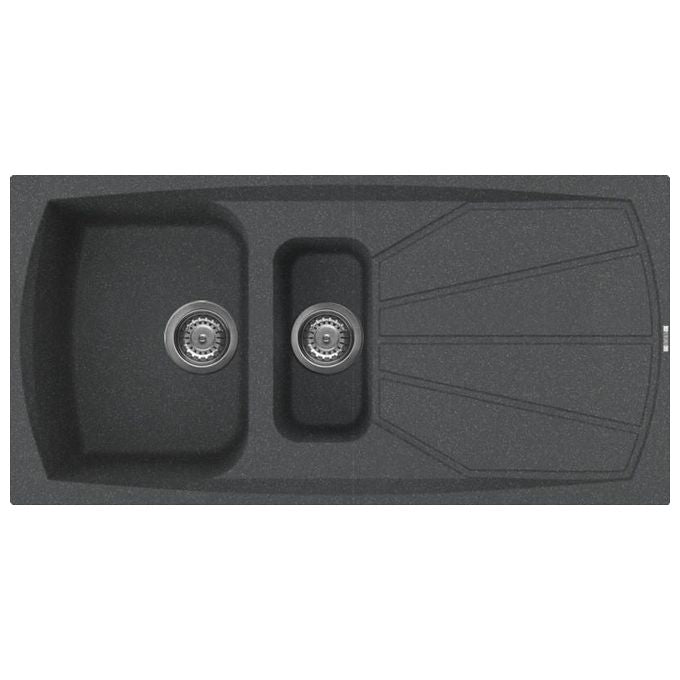 Elleci LGL47554 Living 475 Lavello Granitek gocciolatoio reversibile 2 Vasche 100 cm Nero