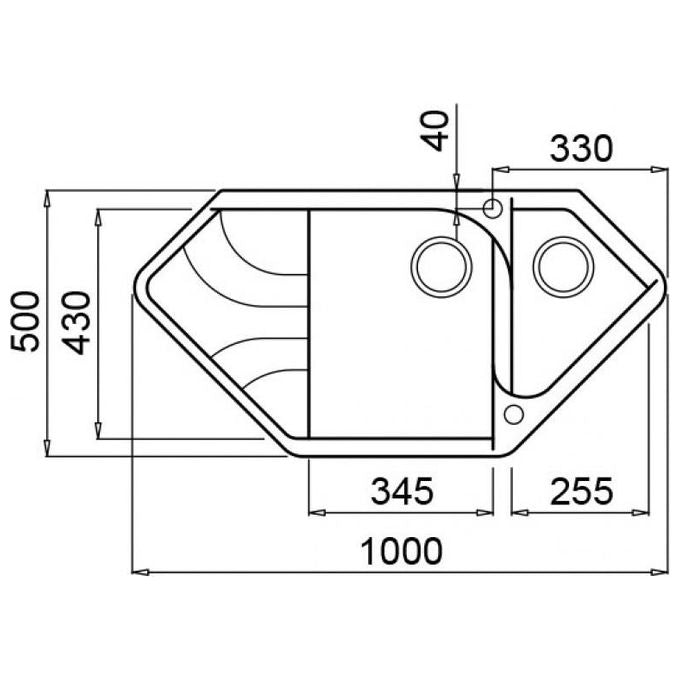 ELLECI LGECOR59 Lavello Granitek Ego Corner gocciolatoio sinistro 2 Vasche 100 cm Antracite