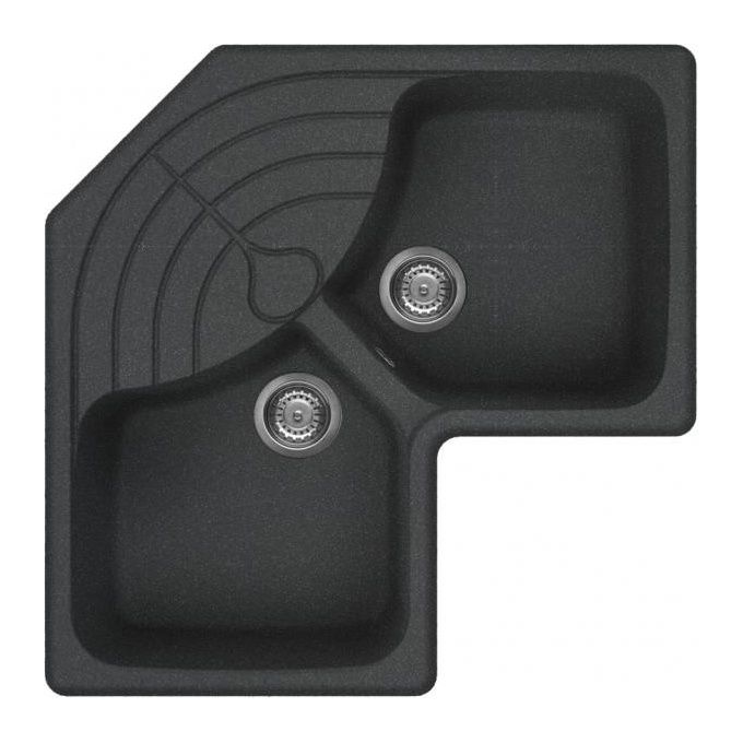 Elleci LGMCOR54 Master Corner Lavello Granitek ad angolo 2 Vasche 83 cm Nero