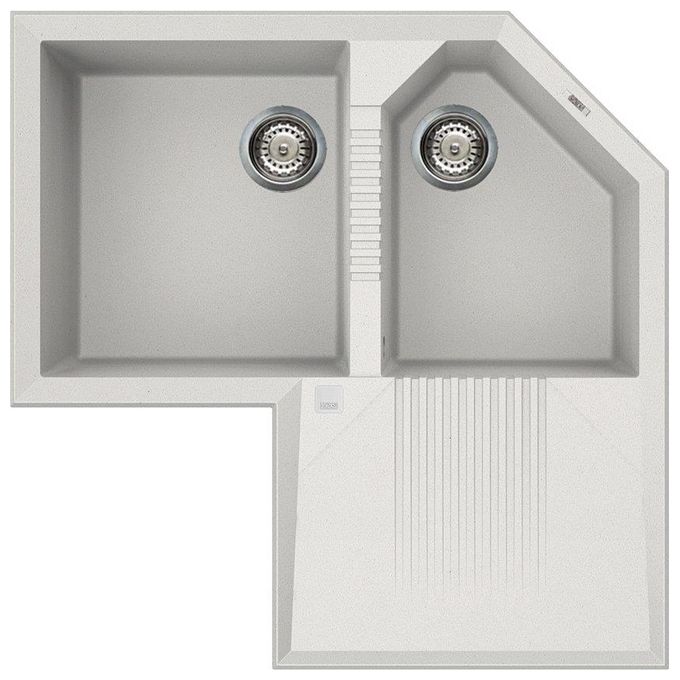 Elleci LGTCOR68 Tekno Corner Lavello Granitek ad angolo Gocciolatoio destro 2 Vasche 83 cm Bianco