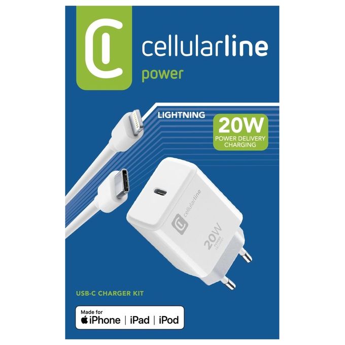 Cellular Line Usb-C Charger Kit 20W con cavo Usb-C a Lightning per dispositivi Apple