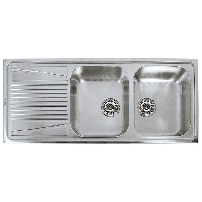 Elleci River 500 LIR500SACSX - Lavello da incasso 2 vasche + gocciolatoio, Acciaio inox satinato antigraffio, 116x50 cm, da incasso, Inox satinato