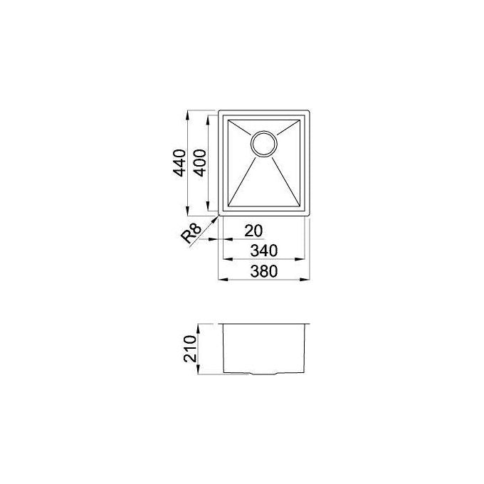 Elleci Square 340 LIQ340SACUN - Lavello da incasso 1 vasca, Acciaio inox satinato, 38x44 cm, da incasso, Inox satinato