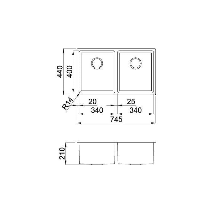 ELLECI LIQ720SAC2U14 Square 720 Lavello Inox 2 Vasche 78 cm Satinato