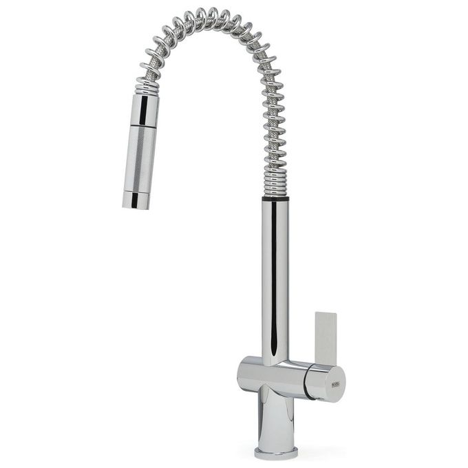 Elleci Dionisio MIKDNSCR - Miscelatore da cucina monocomando, da incasso, Acciaio inox, canna girevole con doccetta estraibile, 52 cm, Cromo