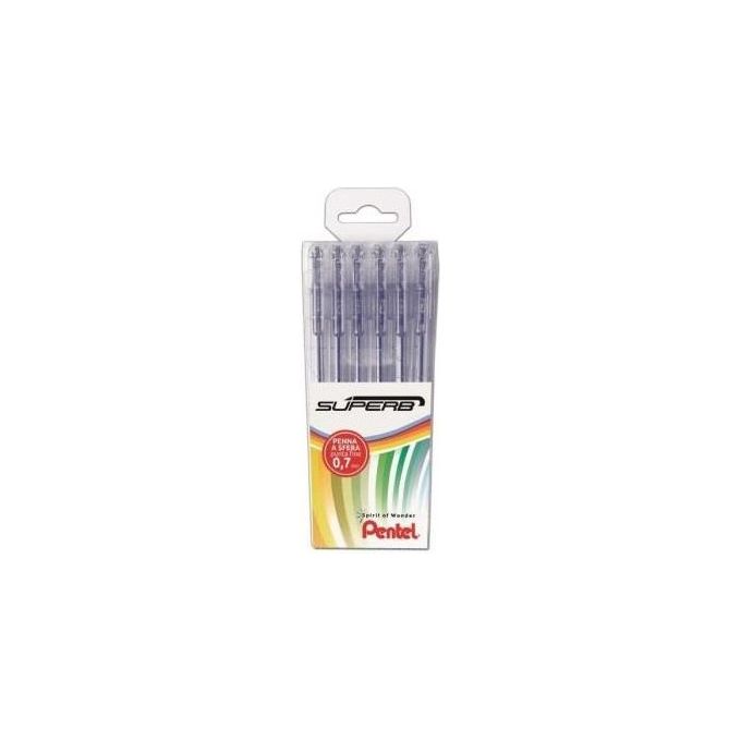 Pentel BK77 Superb Penna a sfera punta fine 0.7 mm fusto trasparente confezione 6 pezzi colore Blu
