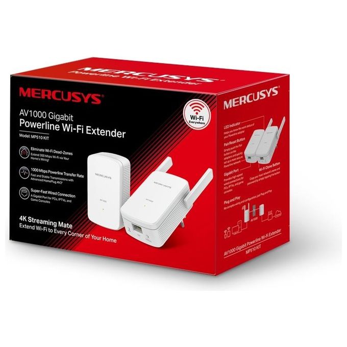 Mercusys MP510 KIT PowerLine Av1000 Wi-Fi N300 Kit 1p Gigabit 2 Antenne Esterne 2 Unita'