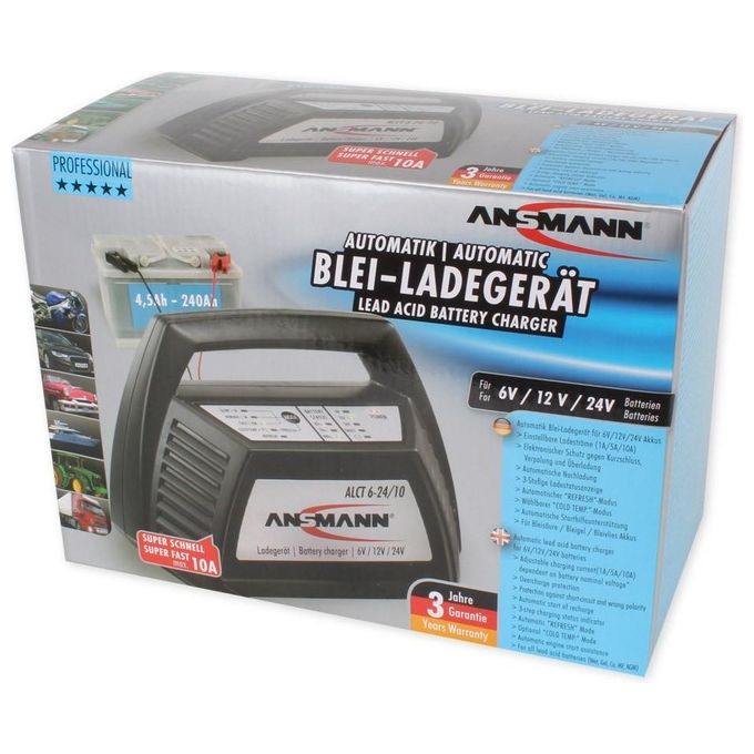 Ansmann ALCT6-24-10 Caricatore per Batteria Auto Scooter Motocicletta Piombo-Piombo-Gel 12V 6V 24V