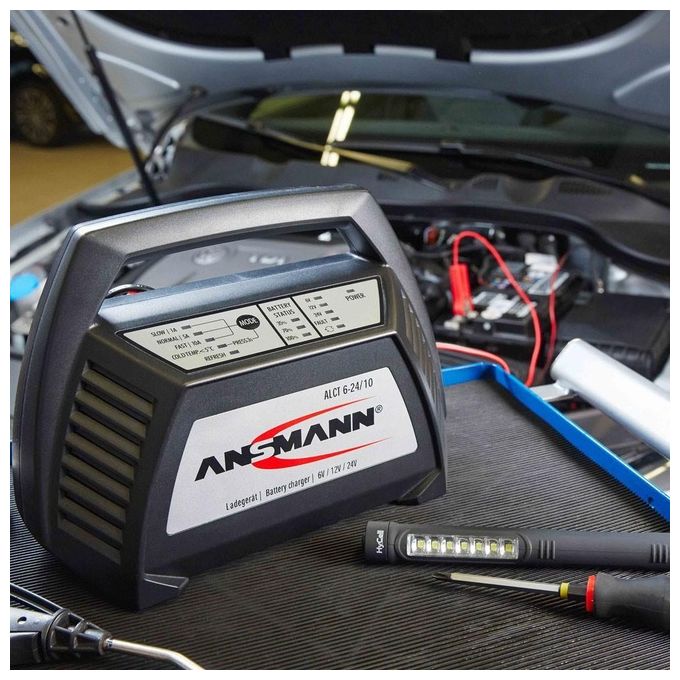 Ansmann ALCT6-24-10 Caricatore per Batteria Auto Scooter Motocicletta Piombo-Piombo-Gel 12V 6V 24V