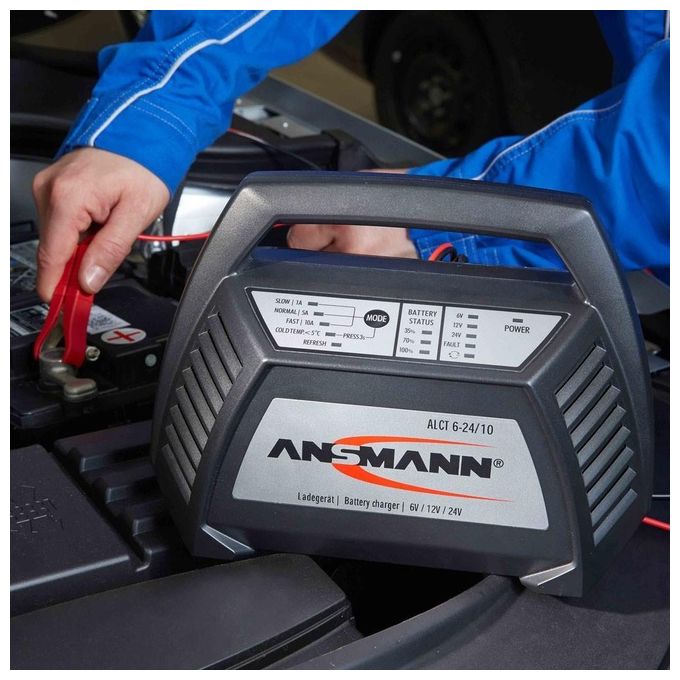 Ansmann ALCT6-24-10 Caricatore per Batteria Auto Scooter Motocicletta Piombo-Piombo-Gel 12V 6V 24V