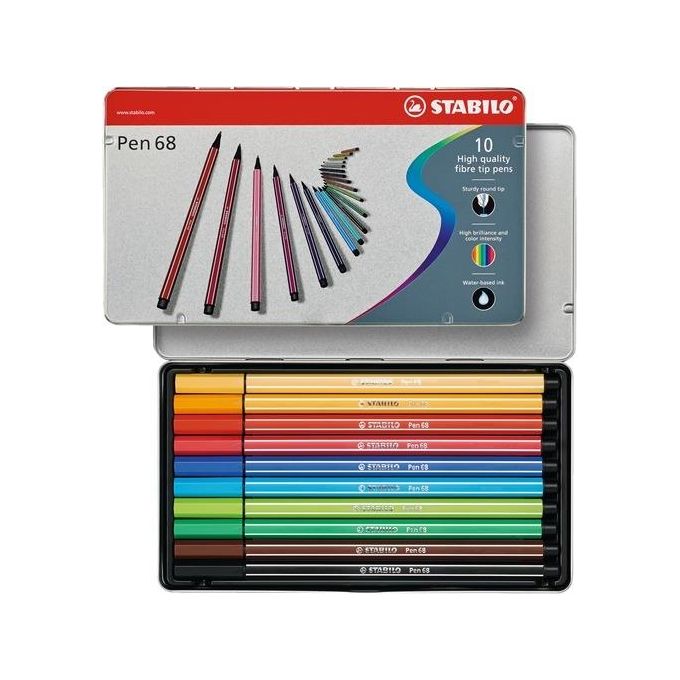 Pennarello Premium - STABILO Pen 68 - Scatola in Metallo da 10 - Colori assortiti