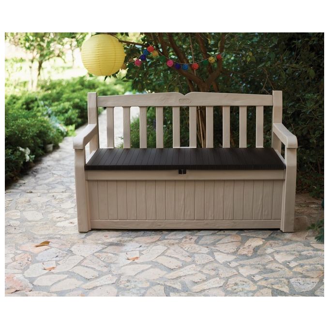 Keter K183978 Eden Bench Cassapanca da Giardino in Resina 265 L con Schienale e Braccioli colore Beige