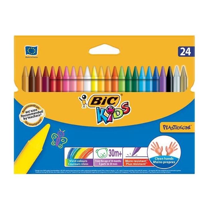 BIC Confezione 24 Pastelli a cera Colori Assortiti Serie kids Plastidecor