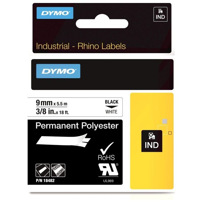 Dymo Rhino 9mmx5.5mt Poliestere Nero su Bianco