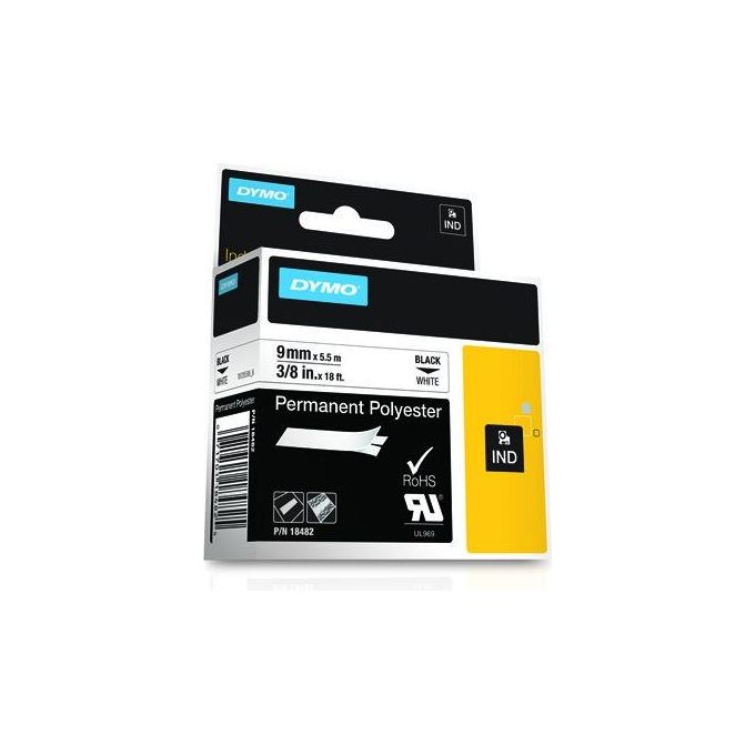 Dymo Rhino 9mmx5.5mt Poliestere Nero su Bianco