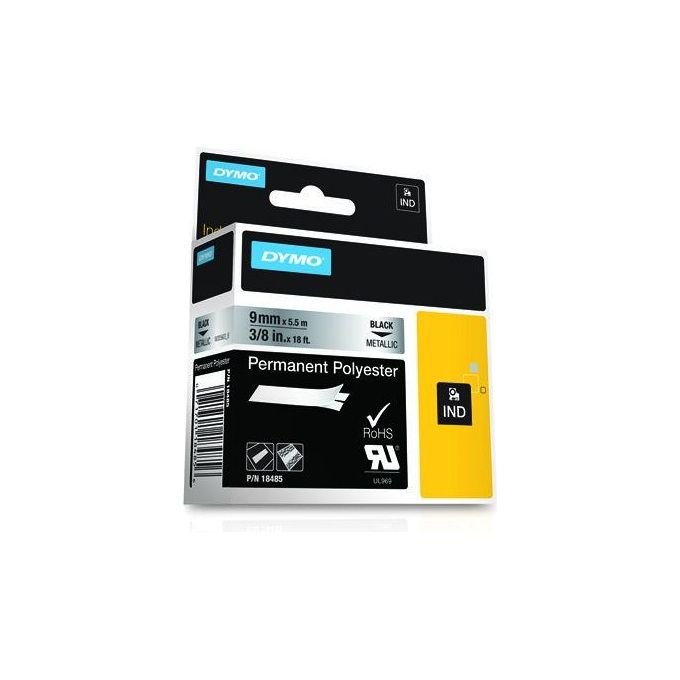 Dymo Rhino 9mmx5.5mt Poliestere Nero su Metallo