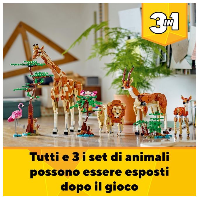 LEGO Creator 31150 3in1 Animali del Safari, Giocattolo Trasformabile da Giraffa in 2 Gazzelle o Leone , Giochi per Bambini 9+