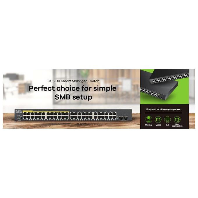 Zyxel Switch 48p Giga + 2p Sfp Gigabit, Ipv6,vlan, Rack 19'