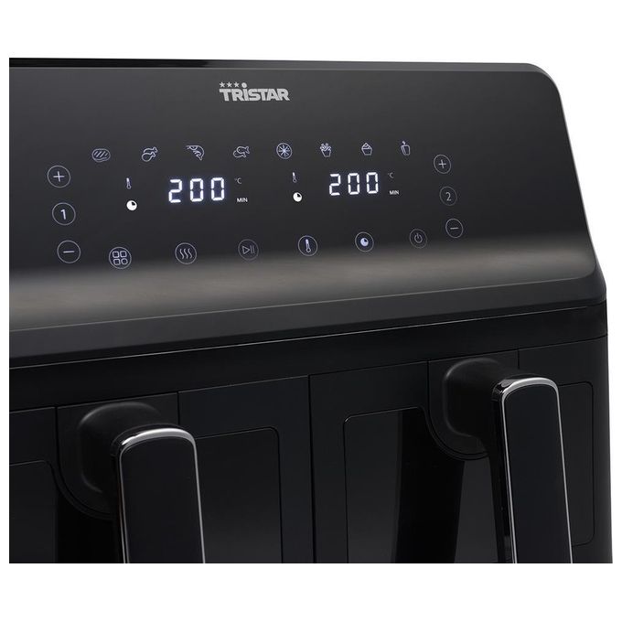 Tristar FR-9040 - Friggitrice ad aria 8 L, 2700 W, 8 programmi preimpostati, Display LCD, Tecnologia a doppio cestello, Nero