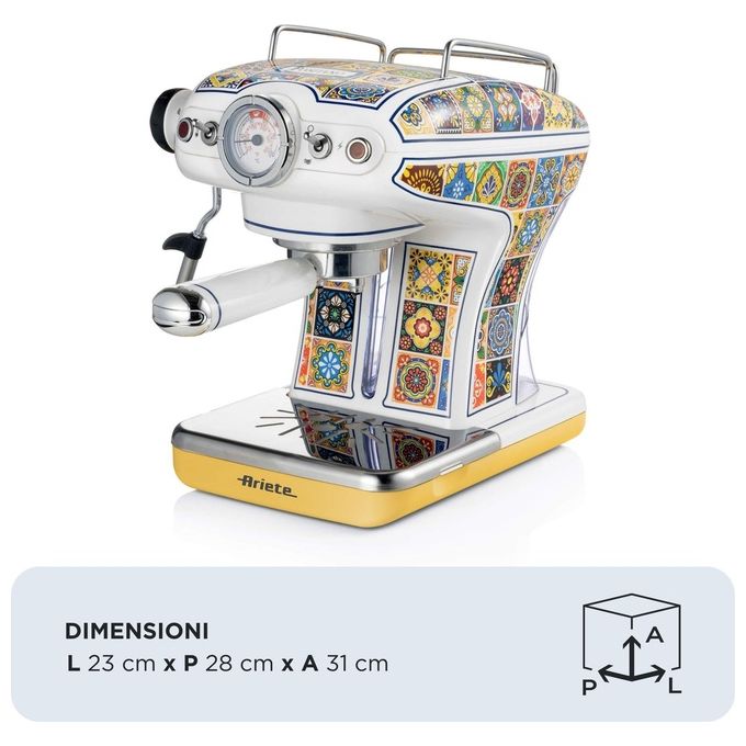 Ariete 00M13891PAR0 Macchina Caffe' Cialde e Caffé Macinato in Polvere Espresso Manuale con Erogatore di Vapore 1 o 2 Tazze Estetica Positano