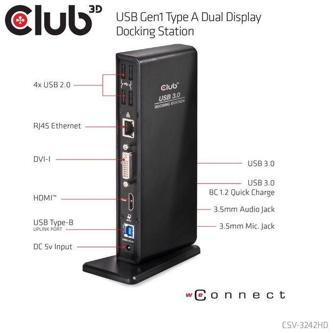 Club3d Docking Station, usb 3.0 Black, usb type a 3.0 dual Display