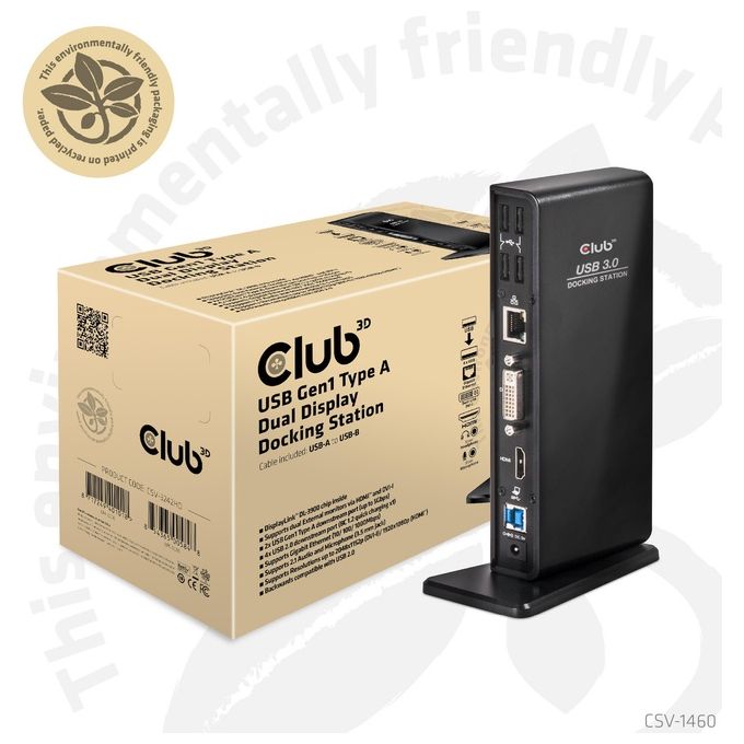 Club3d Docking Station, usb 3.0 Black, usb type a 3.0 dual Display