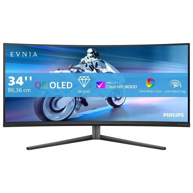 Philips Evnia 6000 34M2C6500 Monitor Gaming Curvo 34'' WQHD Crystal Clear con UltraWide Grigio