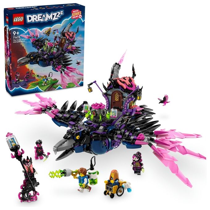 Lego Dreamzzz 2 in 1 Corvo di Mezzanotte della Mai-Strega, Giocattolo d'Avventura Trasformabile in Casa o Ragno, con 6 Personaggi