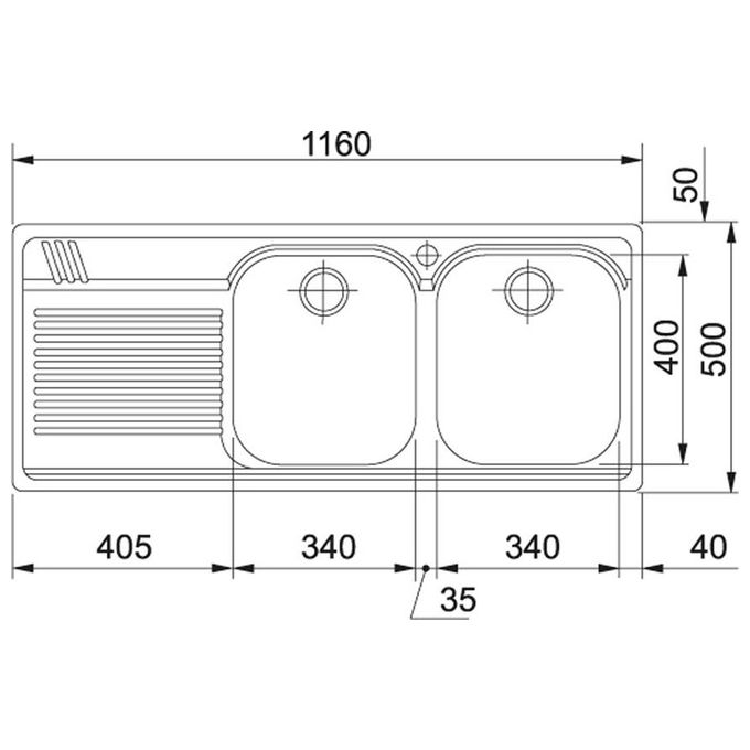 Franke Lavello Inox AML 621 3 1-2 WWK gocciolatoio a sinistra 2 Vasche + scolapiatti 116 cm 101.0022.388