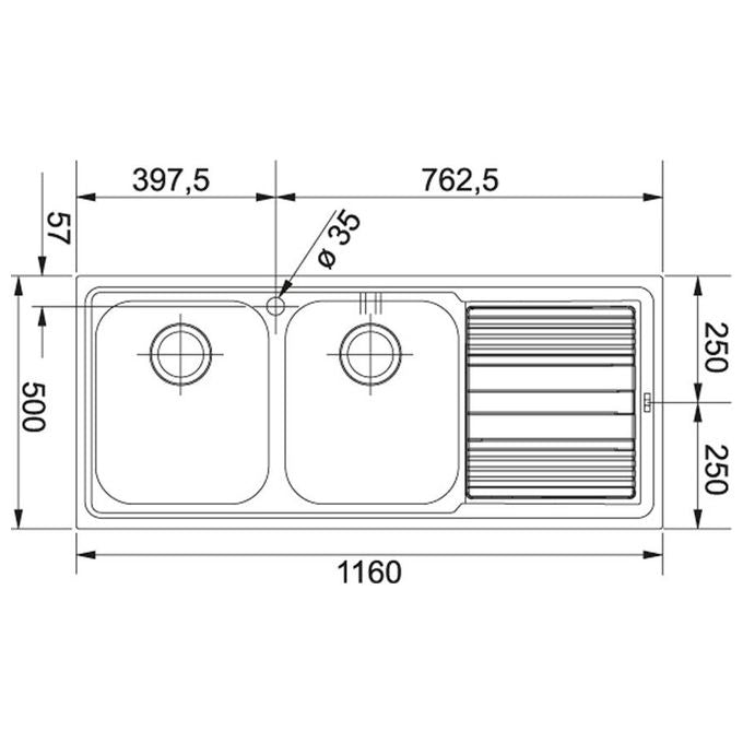 Franke Lavello Inox LLX 621 3 1-2'' WWK gocciolatoio a destra 2 Vasche + scolapiatti 116 cm 101.0085.849