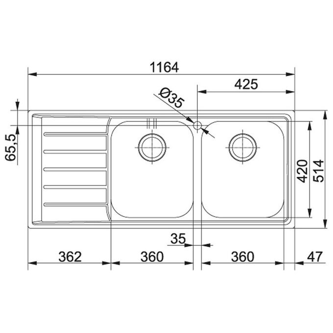 Franke Lavello Inox NEX 221 3 1-2 WWK gocciolatoio a destra 2 Vasche + scolapiatti 116 cm 127.0059.718