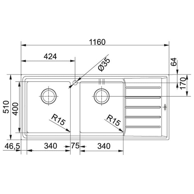 Franke Lavello Inox NPX 621 3 1-2 WWK gocciolatoio a destra 2 Vasche + scolapiatti 116 cm 101.0068.377