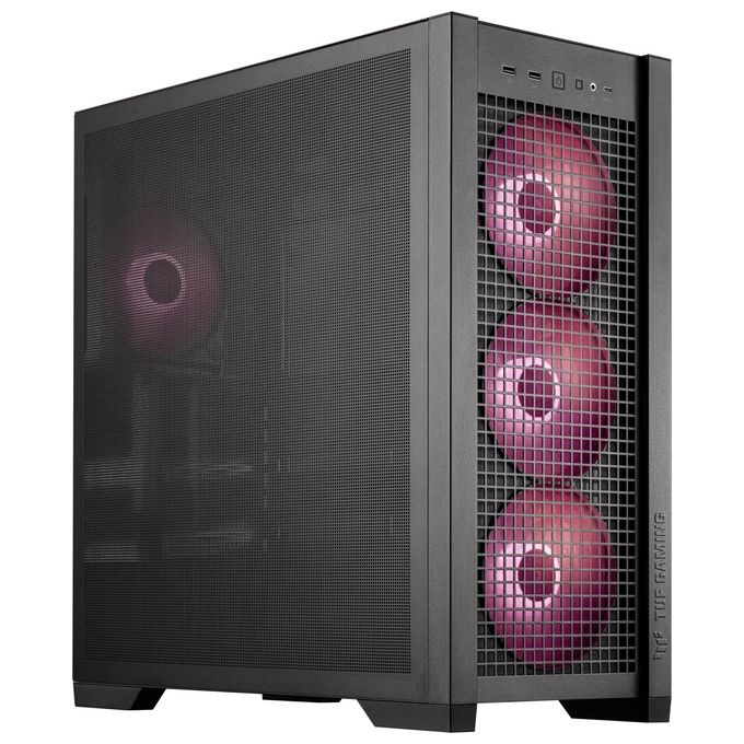 ASUS TUF GAMING GT302 TG ARGB Black Case Gaming E-ATX Mid Tower Pannelli Laterali intercambiabili Mesh Vetro Temperato 4 ventole ARGB preinstallate da 140 x 28 mm Nero