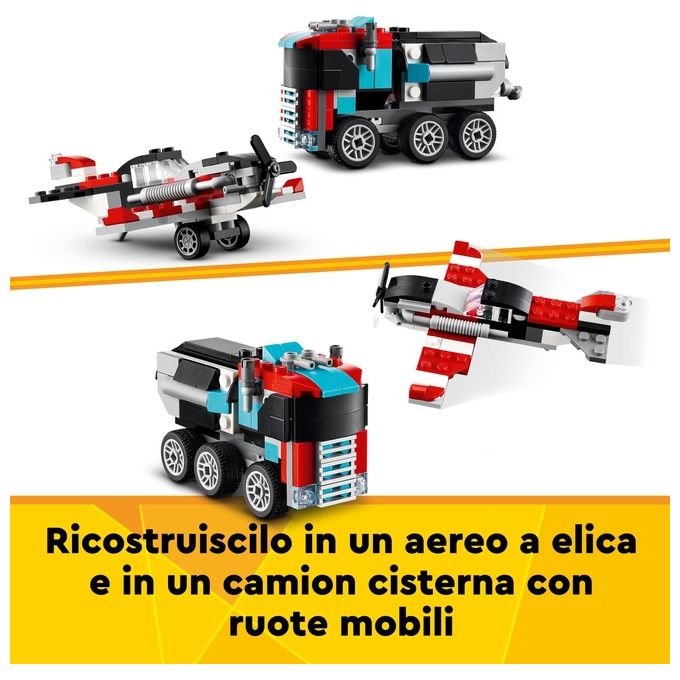 LEGO Creator 31146 3in1 Autocarro con Elicottero, Giochi per Bambini 7+ Anni Ricostruibile in Aereo e Cisterna o Auto e SUV