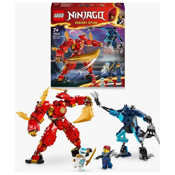 LEGO NINJAGO 71808 Mech Elemento Fuoco di Kai, Giochi per Bambini di 7+ Anni con 2 Action Figure da Costruire e 4 Minifigure