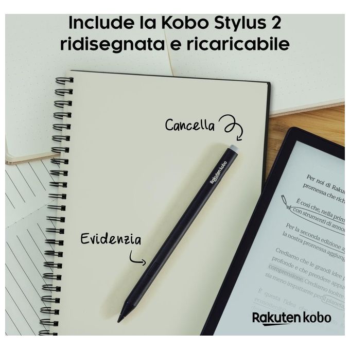 Kobo Elipsa 2E eReader Display 10,3'' Carta E Ink 1200 Multiformato Audiolibri 32Gb Stylus 2 inclusa Nero