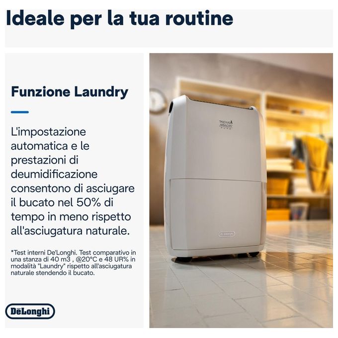 Delonghi deumidificatore tasciugo ariadry multi ddsx220 20l 24h 5l serbatoio bianco