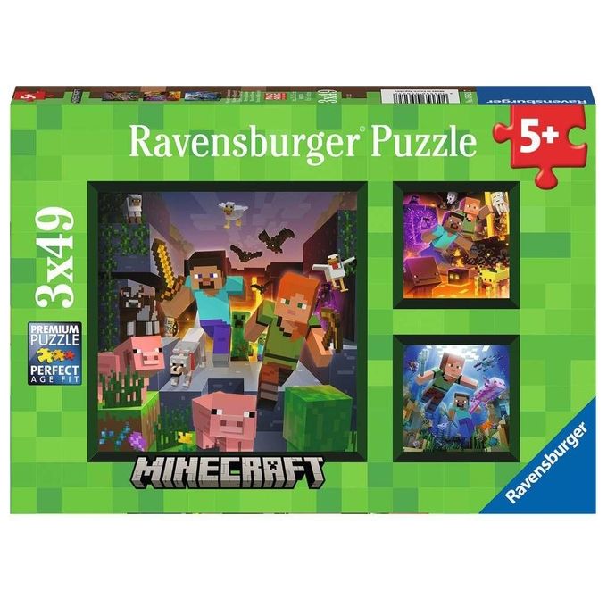 3 Ravensburger Puzzle da 49 Pezzi - Minecraft
