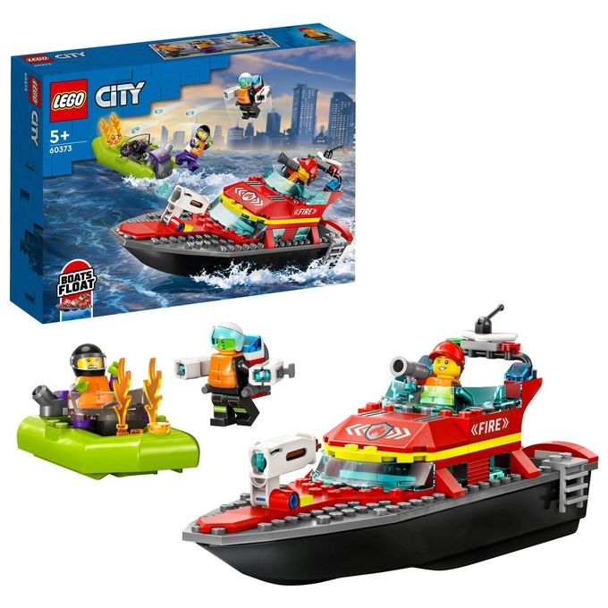 LEGO City Fire 60373 Barca di Soccorso Antincendio dei Vigili del Fuoco, Nave Giocattolo, Gommone e Minifigure, Idee Regalo