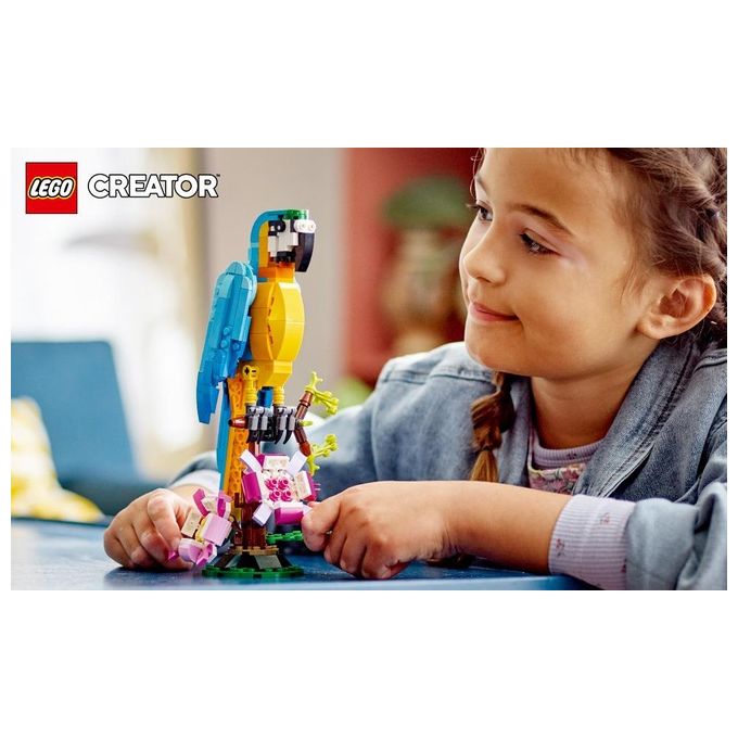 LEGO Creator 31136 Pappagallo Esotico 31136-LEGO Set 3 in 1 con Pesce e Rana Animali Giocattolo Giochi Creativi per Bambini da 7 Anni