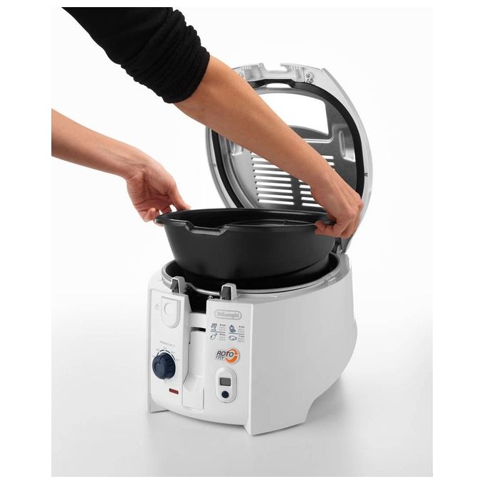 De'Longhi F28533.W1 RotoFry Friggitrice con Cestello Rotante; Frittura Leggera; Facile Pulizia Grazie alla Vasca Removibile; Termostato Regolabile; Timer con Segnale Acustico; Capacita' olio 1;3L