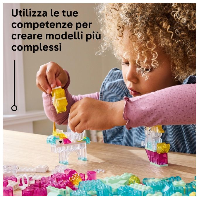 LEGO Classic Scatola Magica Trasparente - Mattoncini Colorati e Clip Portachiavi - Crea Unicorni Giocattolo Draghi Uccelli e altre Figure Kit Arti e Mestieri per Bambine e Bambini da 5 Anni - 11040