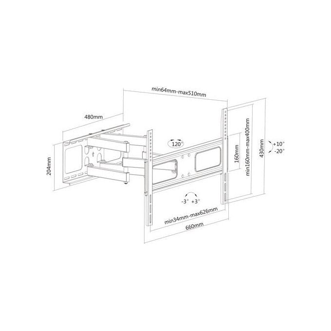 Nilox Staffa Multisnodo 600x400 per Tv a Schermo Piatto 70'' Nero