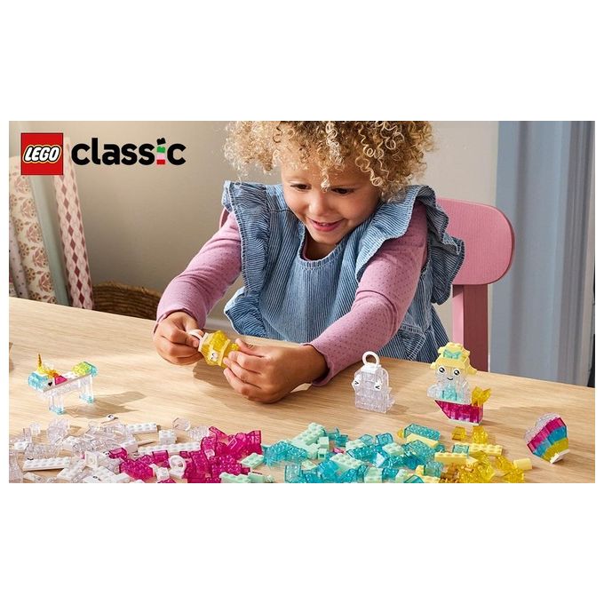 LEGO Classic Scatola Magica Trasparente - Mattoncini Colorati e Clip Portachiavi - Crea Unicorni Giocattolo Draghi Uccelli e altre Figure Kit Arti e Mestieri per Bambine e Bambini da 5 Anni - 11040