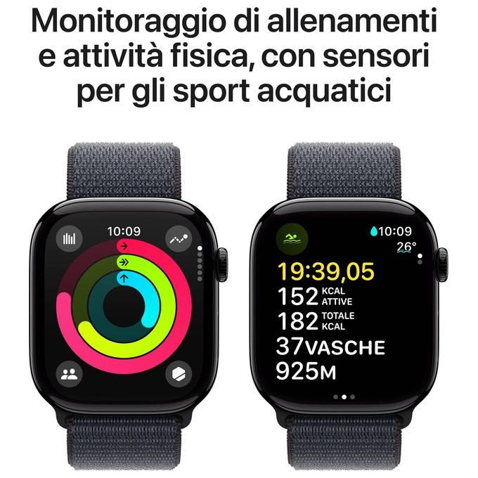 Apple Watch 10 46mm GPS Cassa in alluminio Jet Black con Sport Loop inchiostro