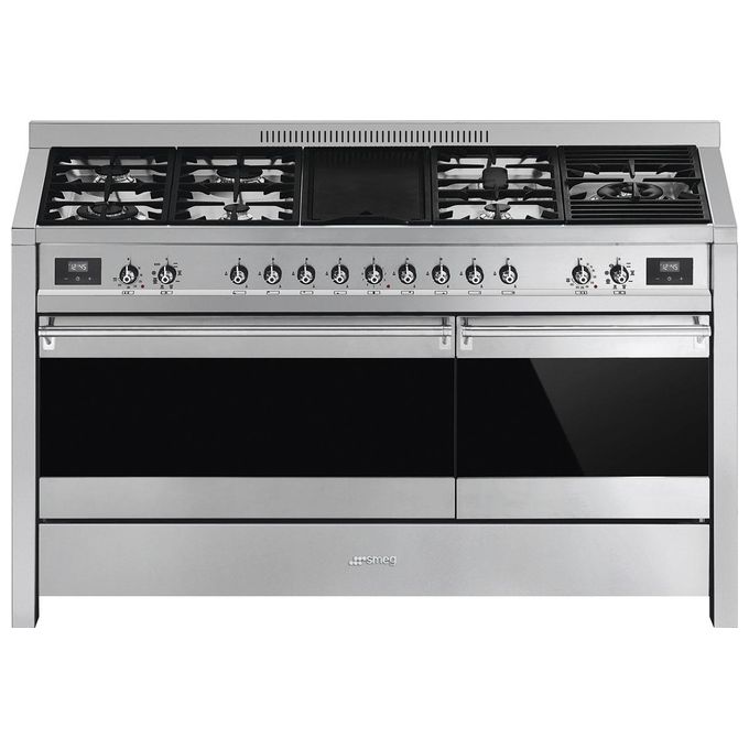 Smeg A5-81 Estetica Classica Cucina a Gas con 2 Forni Elettrici 7 Fuochi e Bbq Classe energetica A 150x60 cm Acciaio Inox