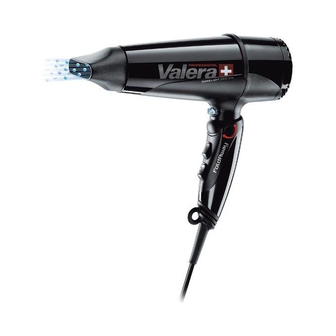 Valera Swiss Light Fold-Away 5400 Asciugacapelli Professionale Phon con Manico Pieghevole Motore DC Long-Life 3 Livelli di Temperatura Ionizzatore Cavo Flessibile 2000W Nero