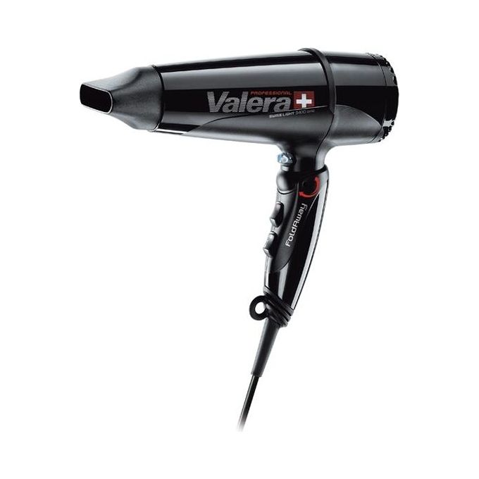 Valera Swiss Light Fold-Away 5400 Asciugacapelli Professionale Phon con Manico Pieghevole Motore DC Long-Life 3 Livelli di Temperatura Ionizzatore Cavo Flessibile 2000W Nero