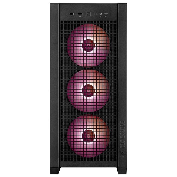 ASUS TUF GAMING GT302 TG ARGB Black Case Gaming E-ATX Mid Tower Pannelli Laterali intercambiabili Mesh Vetro Temperato 4 ventole ARGB preinstallate da 140 x 28 mm Nero